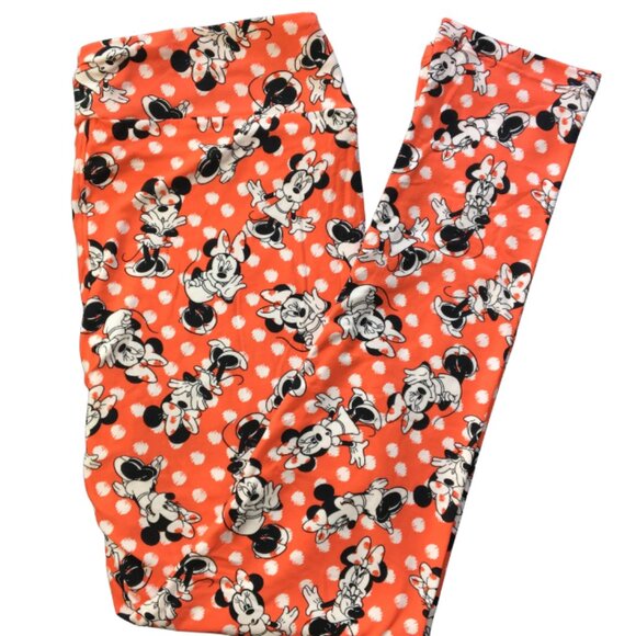 Boutique Style Patterned Character Leggings Minnie Mouse Hot Coral wh/dot - Picture 2 of 2